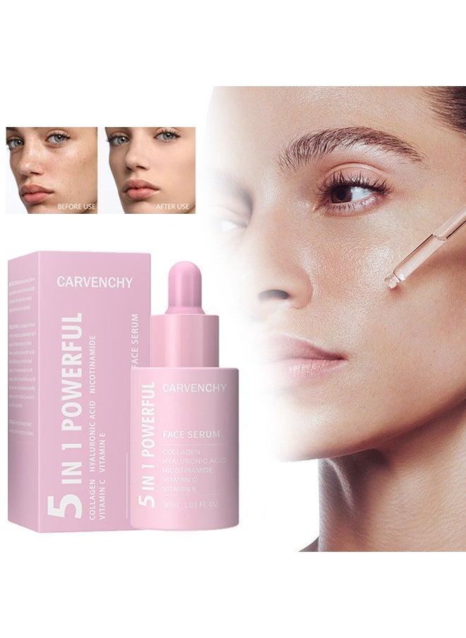 CARVENCHY 5 In 1 Powerful Face Serum, Hyaluronic Acid Serum With Vitamin C And E , For Moisturizing Brightening Face Serum Anti-Aging Facial Serum For Dark Spots, Fine Lines And Wrinkles Smooth Skin 30ML  - Image 1