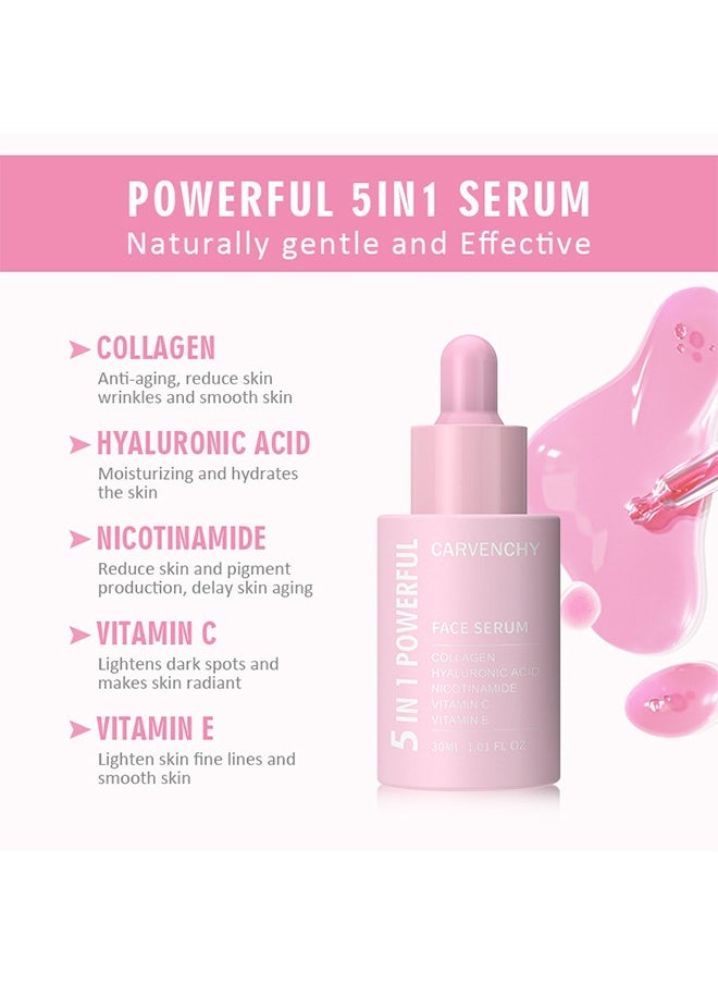 CARVENCHY 5 In 1 Powerful Face Serum, Hyaluronic Acid Serum With Vitamin C And E , For Moisturizing Brightening Face Serum Anti-Aging Facial Serum For Dark Spots, Fine Lines And Wrinkles Smooth Skin 30ML  - Image 5