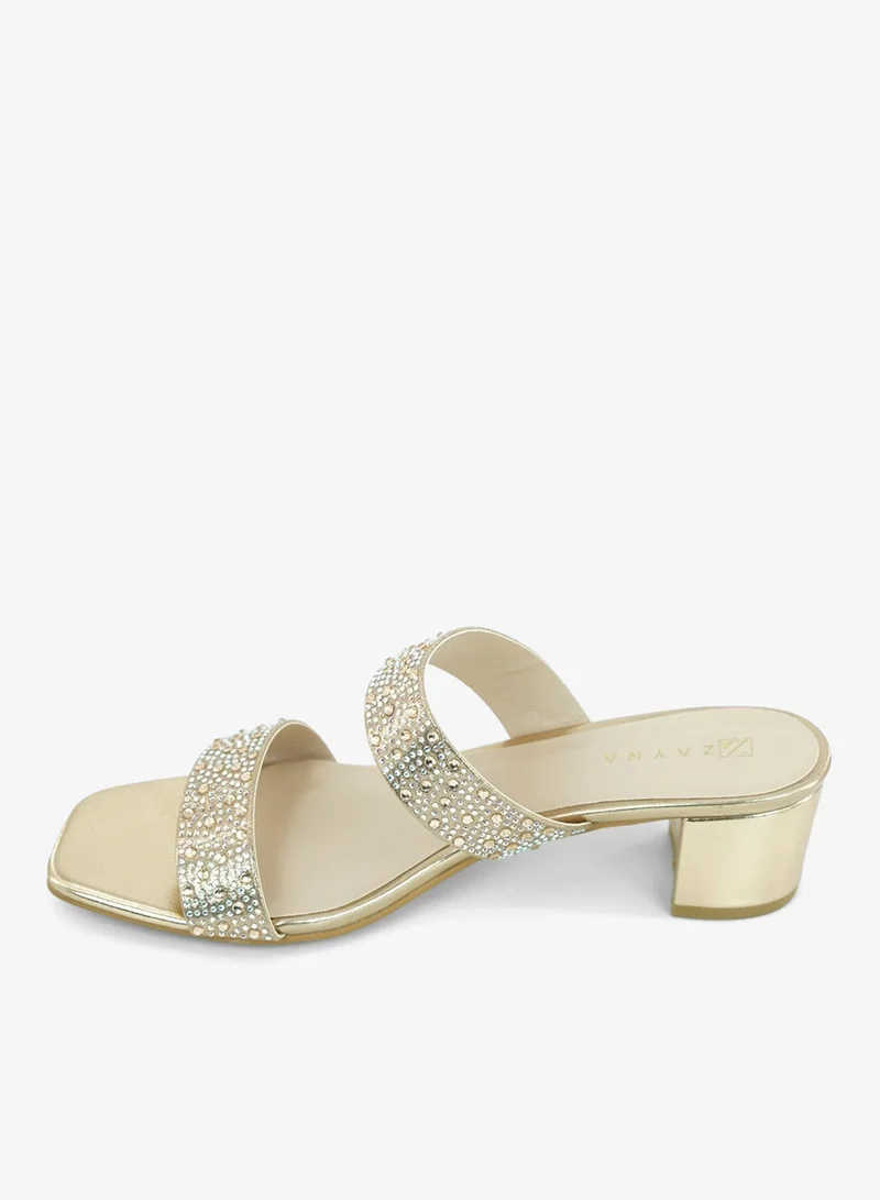 ZAYNA 221-315 Zayna Ladies Classic Low Block Slides 18F8827-0966 Rose Gold