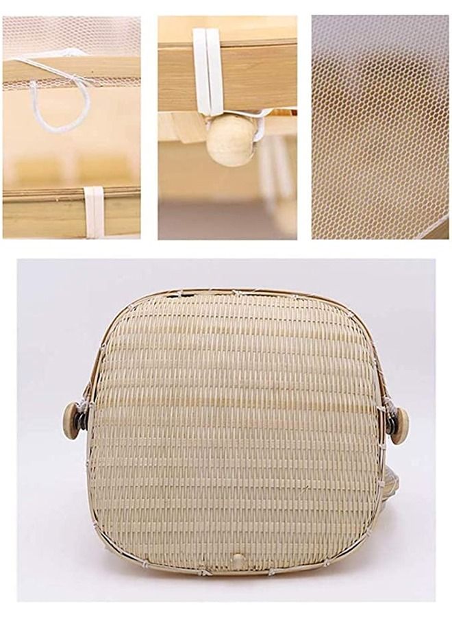 إن كي أكس مجموعة من 3 صواني تقديم طعام من الخيزران مع غطاء شبكي للطعام - Image 4