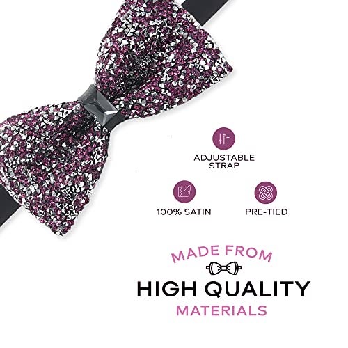 Man of Men Rhinestone Bow Ties for Men - Pre Tied Sequin Bowties with Adjustable Length - Huge Variety Colors Available (Jewels - Purple) - Image 2