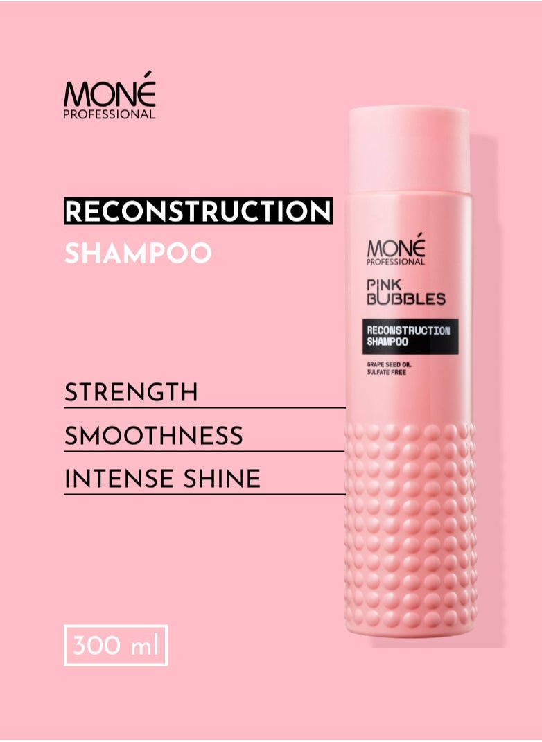 MONE Professional - Reconstruction Shampoo For Damaged Hair - Strengthening & Restorative Formula With Grape Seed Oil, Hydrolyzed Wheat Protein - Ideal For Colored, Thin, And Dry Hair - Sweet Vanilla Fragrance, 300 ml. - Image 1