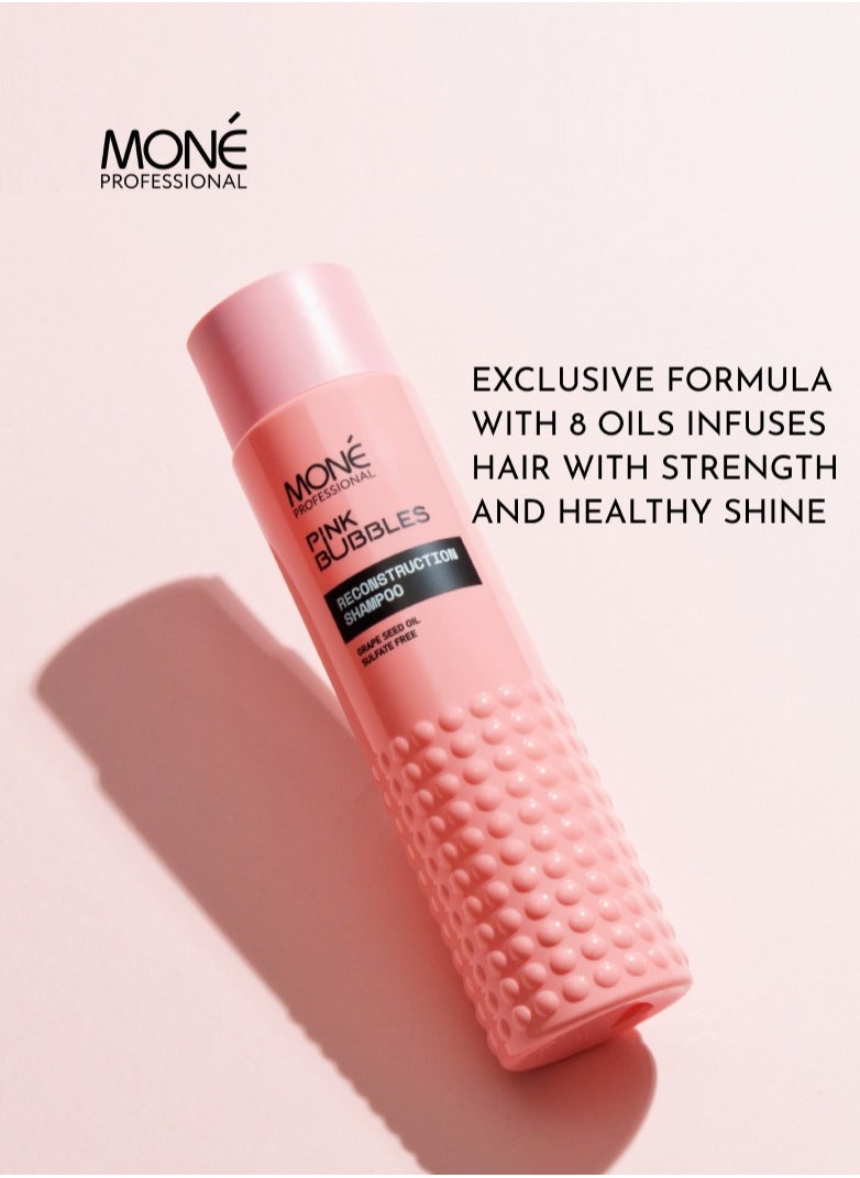MONE Professional - Reconstruction Shampoo For Damaged Hair - Strengthening & Restorative Formula With Grape Seed Oil, Hydrolyzed Wheat Protein - Ideal For Colored, Thin, And Dry Hair - Sweet Vanilla Fragrance, 300 ml. - Image 1