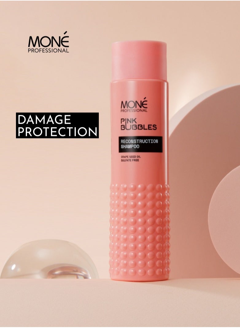 MONE Professional - Reconstruction Shampoo For Damaged Hair - Strengthening & Restorative Formula With Grape Seed Oil, Hydrolyzed Wheat Protein - Ideal For Colored, Thin, And Dry Hair - Sweet Vanilla Fragrance, 300 ml. - Image 1