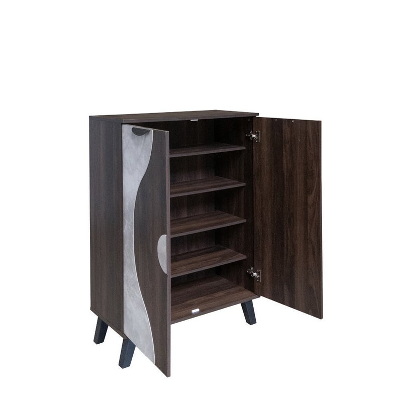 Baity Shoe organizer cabinet, Malaysian wood, 2-door, 5-shelf - dark brown and gray. - Image 4