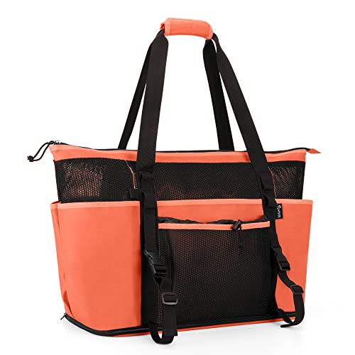 Fasrom Extra Large Mesh Beach Bag with Zipper Bottom, Family Beach Tote Bag with Wet and Dry Separation (Patent Design), Orange - Image 1