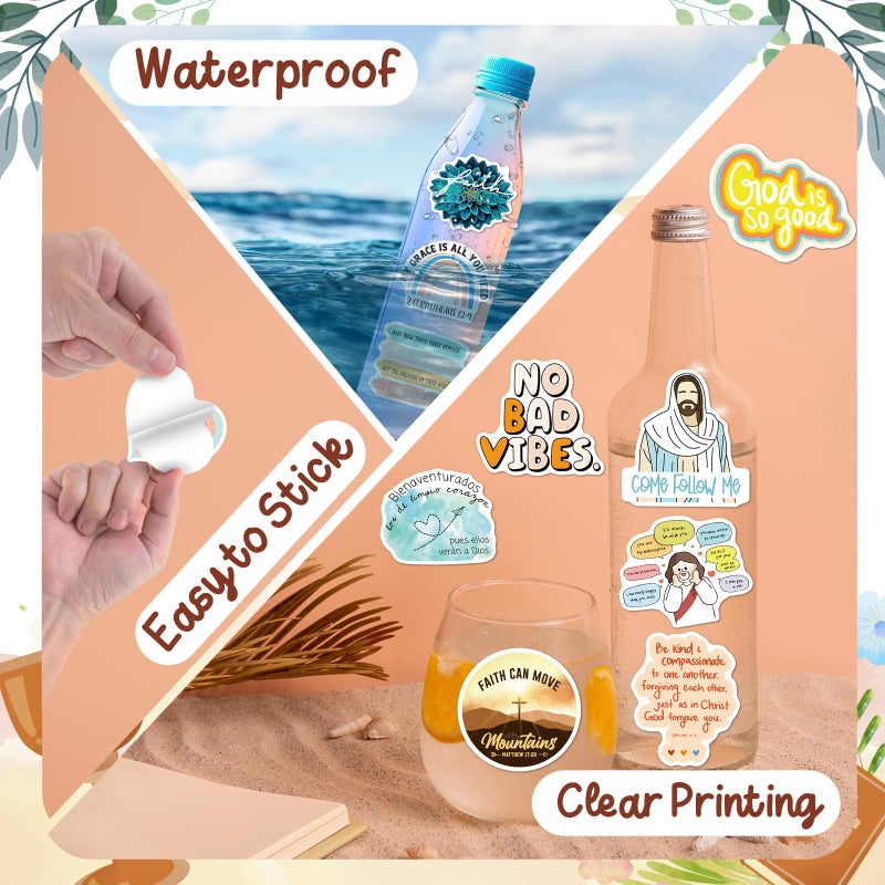WAKEMOODEI 300PCS Inspirational Christian Stickers, Jesus Religious Stickers for Water Bottle Laptop Waterpooof Bible Verse Sticker for Kids Adults Women Faith Stickers - Image 4