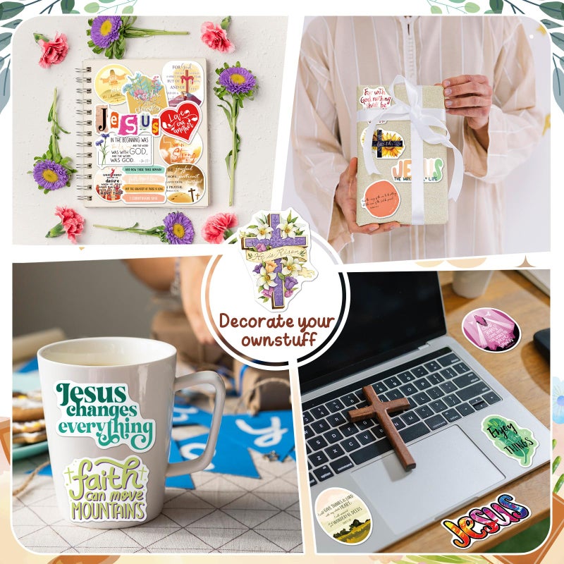 WAKEMOODEI 300PCS Inspirational Christian Stickers, Jesus Religious Stickers for Water Bottle Laptop Waterpooof Bible Verse Sticker for Kids Adults Women Faith Stickers - Image 3