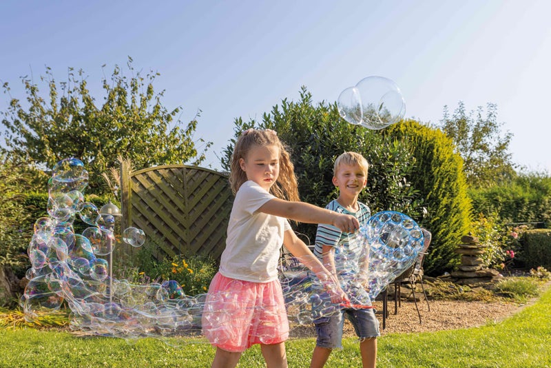 PUSTEFIX Multi Bubbler Giant Bubble Ring and Multi Bubble Ring Toy Set for Kids Includes 8.45 oz Bubble Solution Bottle and Liquid Tray Makes Big Bubbles, Multicolor, Model: 505310 - Image 2