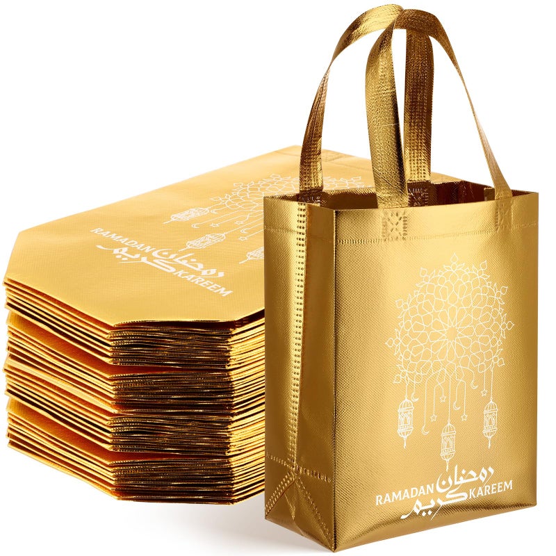 Coume 30 Pcs Ramadan Gift Bags with Handles 8 x 10 x 4 Inch Ramadan Mubarak Gift Bags Multifunctional Non Woven Gifts Wrapping Ramadan Party Supplies - Image 1