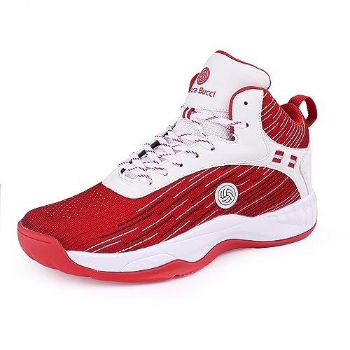 Bacca Bucci Men Weave X Basketball All Court High Top Shoes Basketball Shoes/Sneaker With Adaptive Cushioning & Breathable Upper -Red::White, Size Uk7 - Image 1