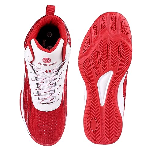 Bacca Bucci Men Weave X Basketball All Court High Top Shoes Basketball Shoes/Sneaker With Adaptive Cushioning & Breathable Upper -Red::White, Size Uk7 - Image 5