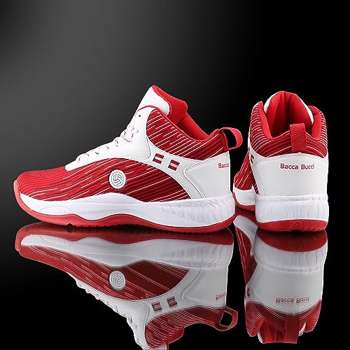 Bacca Bucci Men Weave X Basketball All Court High Top Shoes Basketball Shoes/Sneaker With Adaptive Cushioning & Breathable Upper -Red::White, Size Uk7 - Image 2