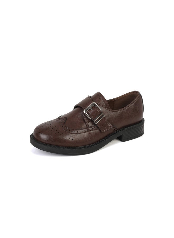 Josiny Loafer Shoes For Women, Spring And Autumn 2026 New Style, Brogue Belt Buckle Soft Sole Small Leather Shoes For Women, Work Boots For Women Yq - Image 2