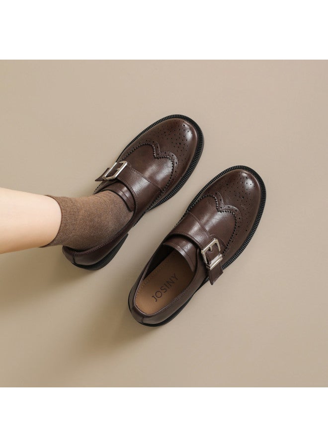 Josiny Loafer Shoes For Women, Spring And Autumn 2026 New Style, Brogue Belt Buckle Soft Sole Small Leather Shoes For Women, Work Boots For Women Yq - Image 4