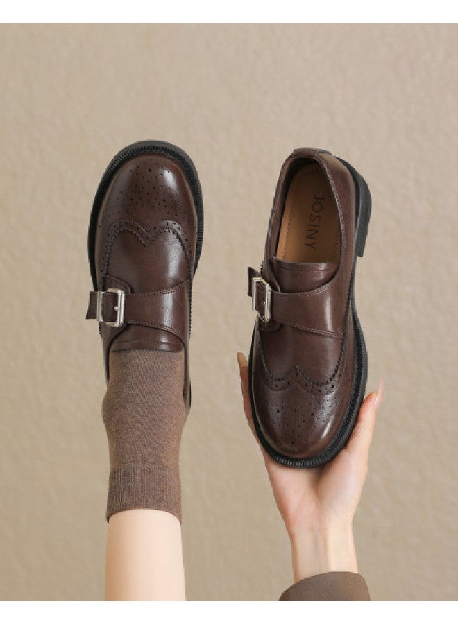 Josiny Loafer Shoes For Women, Spring And Autumn 2026 New Style, Brogue Belt Buckle Soft Sole Small Leather Shoes For Women, Work Boots For Women Yq - Image 1
