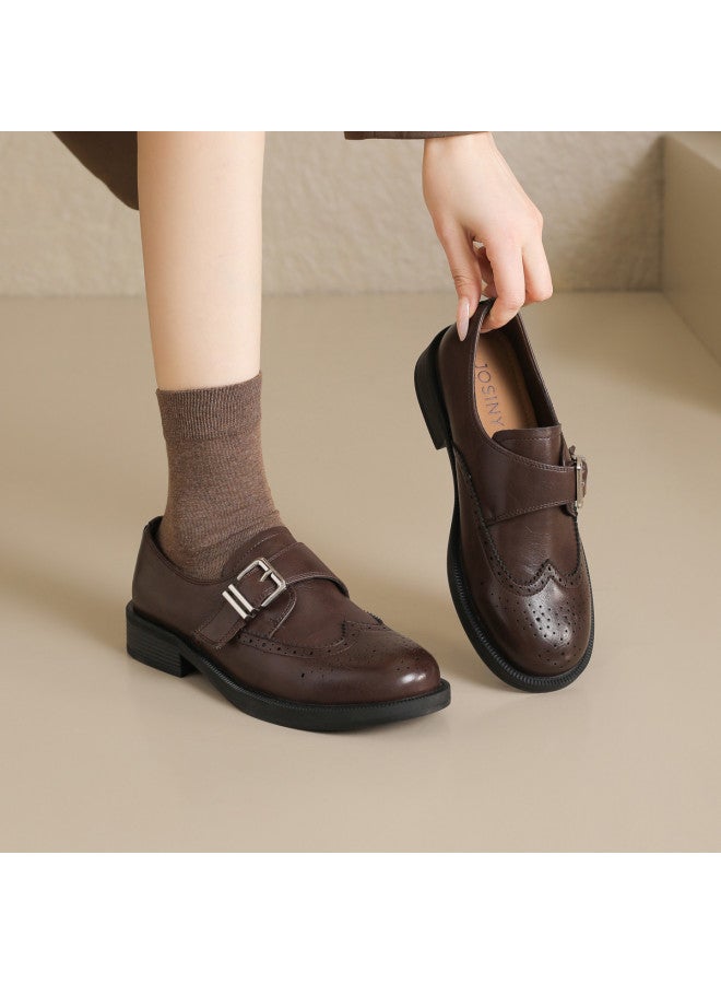 Josiny Loafer Shoes For Women, Spring And Autumn 2026 New Style, Brogue Belt Buckle Soft Sole Small Leather Shoes For Women, Work Boots For Women Yq - Image 5