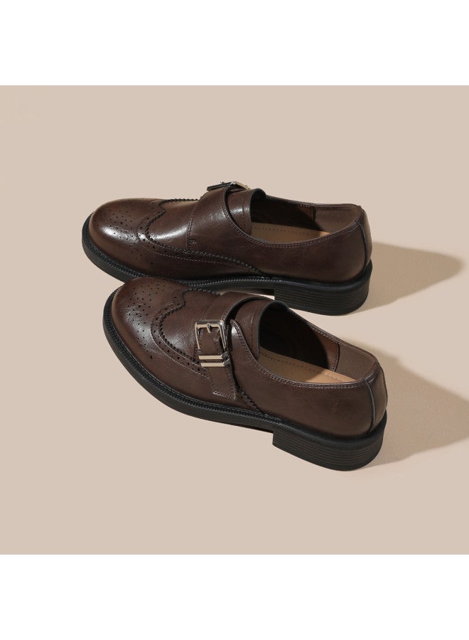 Josiny Loafer Shoes For Women, Spring And Autumn 2026 New Style, Brogue Belt Buckle Soft Sole Small Leather Shoes For Women, Work Boots For Women Yq - Image 3