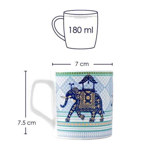 Femora Royal Elephant Design Golden Ceramic Tea Cups | Blue & Gold Finish | Set of 6 | Capacity - 180 ml | Ideal for Home, Gifting & Office Use - Image 5