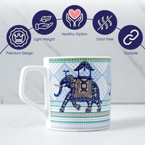 Femora Royal Elephant Design Golden Ceramic Tea Cups | Blue & Gold Finish | Set of 6 | Capacity - 180 ml | Ideal for Home, Gifting & Office Use - Image 4