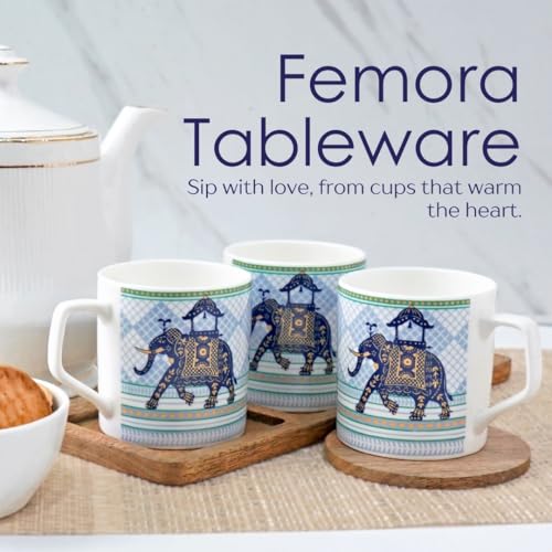 Femora Royal Elephant Design Golden Ceramic Tea Cups | Blue & Gold Finish | Set of 6 | Capacity - 180 ml | Ideal for Home, Gifting & Office Use - Image 2