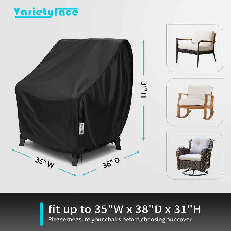 VARIETYFACE Waterproof Patio Chair Covers 2-Pack, All-Weather Outdoor Furniture Protection with UV Resistance, Windproof Straps & Air Vents, Fits Chairs Up to 35W x 38D x 31H Inches, Black - Image 2
