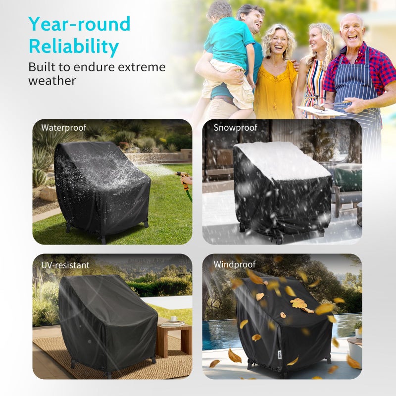 VARIETYFACE Waterproof Patio Chair Covers 2-Pack, All-Weather Outdoor Furniture Protection with UV Resistance, Windproof Straps & Air Vents, Fits Chairs Up to 35W x 38D x 31H Inches, Black - Image 3