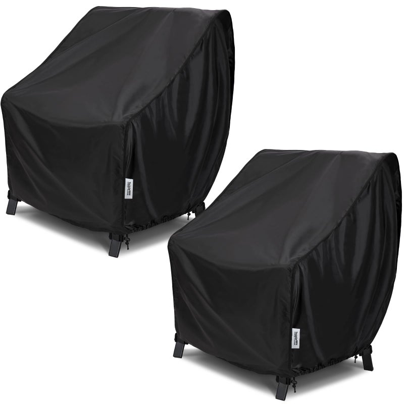 VARIETYFACE Waterproof Patio Chair Covers 2-Pack, All-Weather Outdoor Furniture Protection with UV Resistance, Windproof Straps & Air Vents, Fits Chairs Up to 35W x 38D x 31H Inches, Black - Image 1