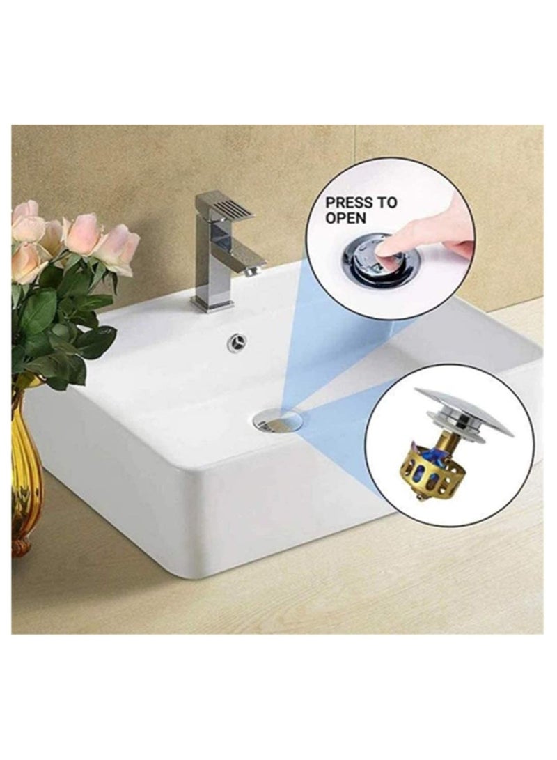 SYOSI 4PCS Pop Up Sink Stopper, Stainless Steel Universal Wash Basin Bounce Drain Filter Built-In Anti-Clogging Strainer Plumbing Fixture for Clog Prevention for Kitchen and Bathtub Stopper Replacement - Image 2