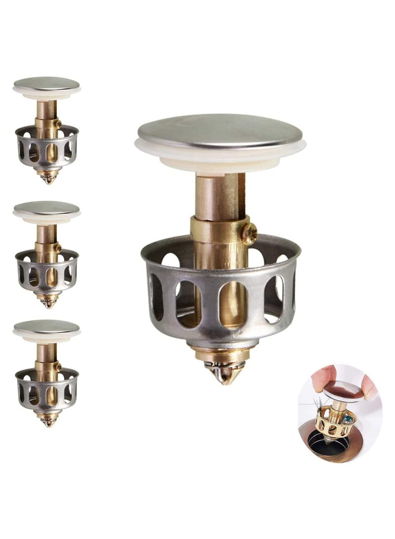 SYOSI 4PCS Pop Up Sink Stopper, Stainless Steel Universal Wash Basin Bounce Drain Filter Built-In Anti-Clogging Strainer Plumbing Fixture for Clog Prevention for Kitchen and Bathtub Stopper Replacement - Image 1