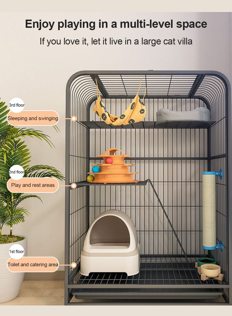 ما بيبي قفص القط مع عجلات مساحة حرة فيلا القط منزل القط صندوق معدني مع منصة وسلم المنحدر لوازم الحيوانات الأليفة - Image 3
