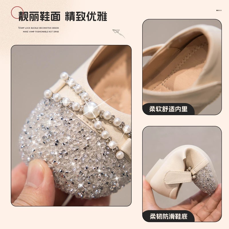 Princess Shoes for Girls, 2026 Spring and Autumn New Style, Bowknot Pearl Children''s Soft-Soled Leather Shoes, Baby Crystal Shoes - Image 5
