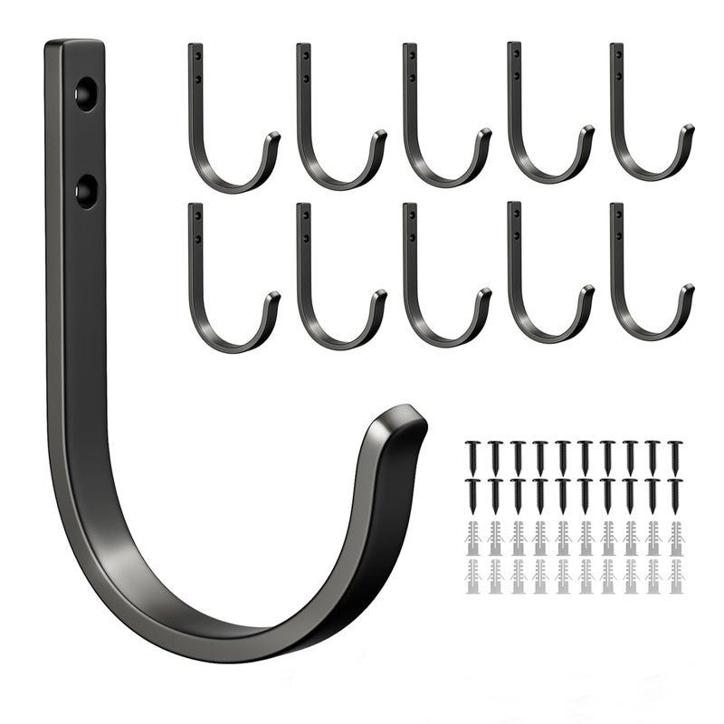 Josmimic 10Pack Wall Hooks for Hanging TowelCoat 22LB Screw in Metal Hanger Wall Mount for Outdoor Closet Door Bathrooms for Backpack Robe Black - Image 2