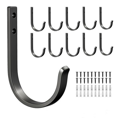 Josmimic 10Pack Wall Hooks for Hanging TowelCoat 22LB Screw in Metal Hanger Wall Mount for Outdoor Closet Door Bathrooms for Backpack Robe Black - Image 1