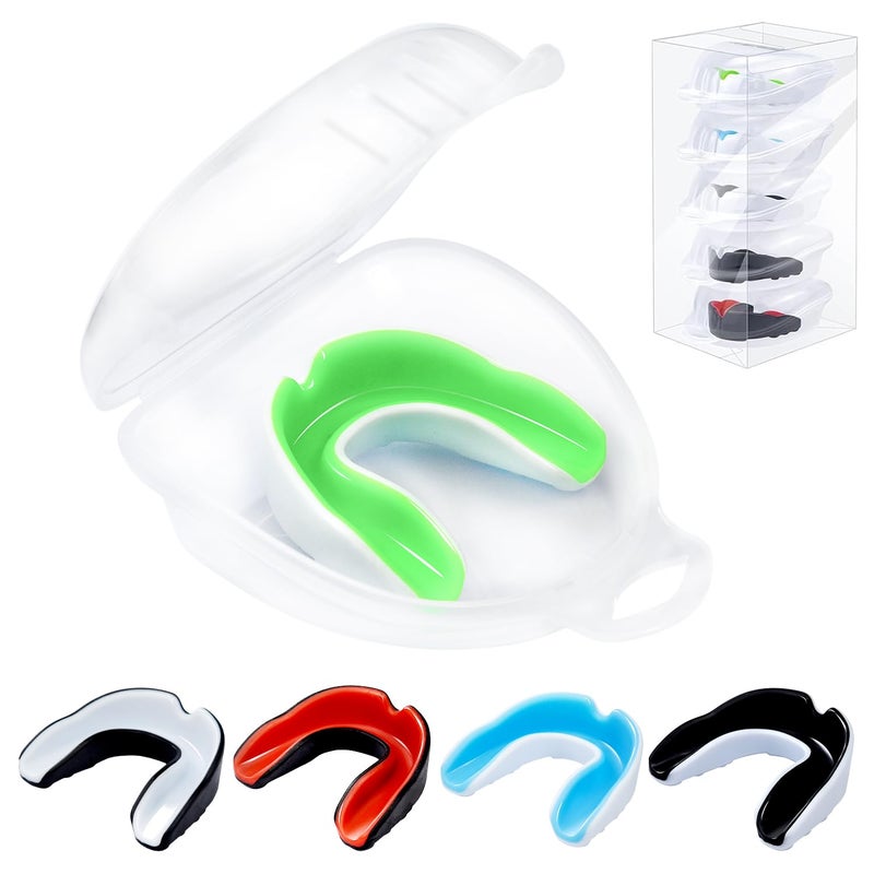 MENOLY 5 Packs Kids Mouth Guard for Football BPA-Free Child Toddler Mouth Guard for Sports Boys Girls with Case, Football Mouth Guard for Boxing, Basketball, Lacrosse, MMA, Hockey, Wrestling, Soccer - Image 1