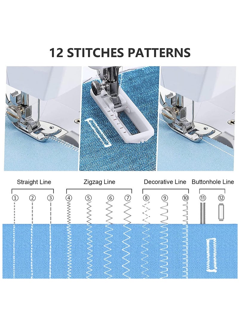 Sewing Machine Portable Mini Sewing Machine Electric Household Mending Machine 12 Built-in Stitch Pattern Computerized Sewing Kit for Beginner Fabric Children Cloth Family DIY Craft Tailor Embroidery  - Image 4