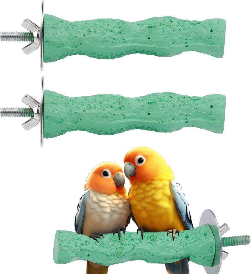 lasuroa 2pcs Bird Beak Grinding Stone, Parrot Cage Perch Stand Bird Claw Trimming & Chewing Toy for Budgies Parakeets Cockatiels Conures (Green) - Image 1