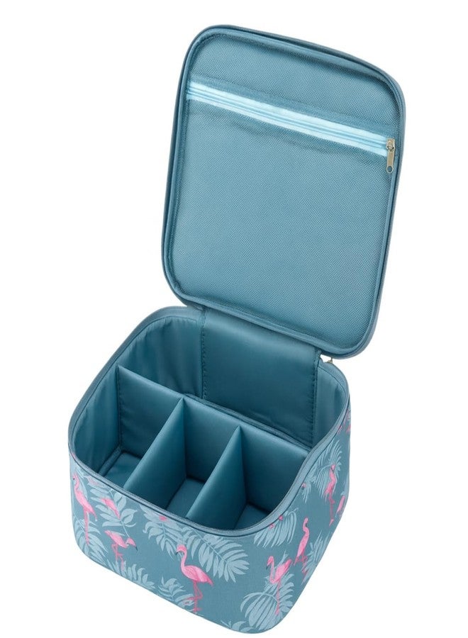 ABTRIX WITH AB Women Makeup Travel Organizer Toiletry Bag, Portable Cosmetic Pouch with Brush Holder, Removable Partition, Waterproof Oxford Fabric, Flamingo Print, Blue - Image 1