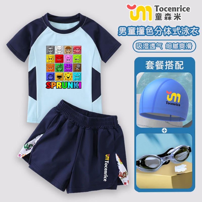 Rhythm Box Children'S Swimsuit Summer Boys Sunscreen Quick-Drying Split Swimsuit Seaside Beach Swimsuit Cartoon Trend - Image 2