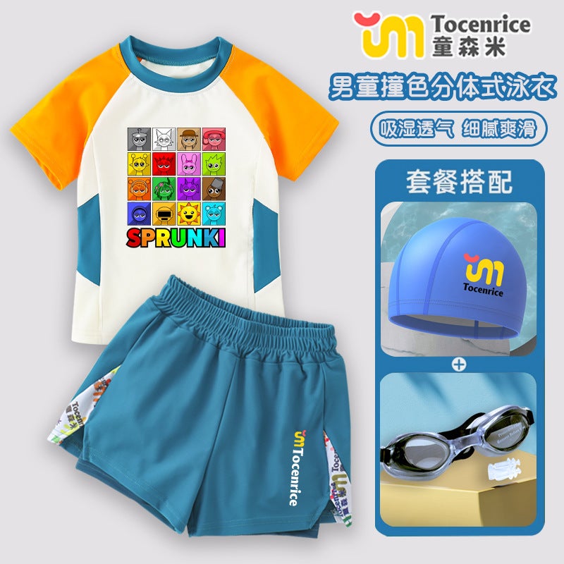 Rhythm Box Children'S Swimsuit Summer Boys Sunscreen Quick-Drying Split Swimsuit Seaside Beach Swimsuit Cartoon Trend - Image 1
