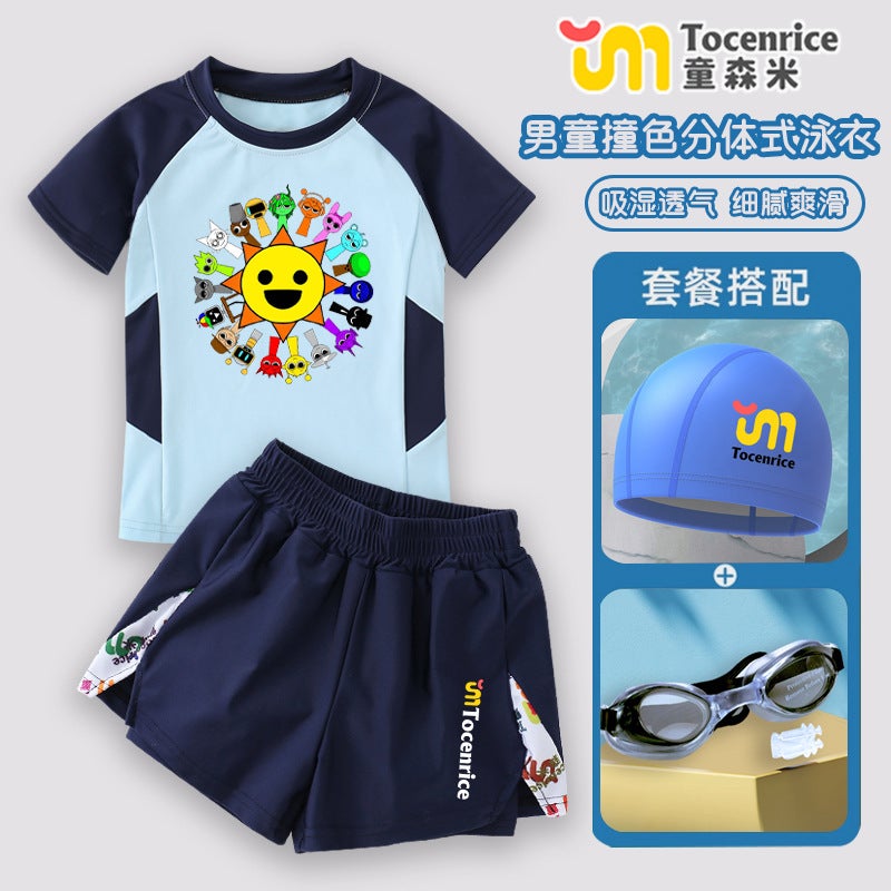 Rhythm Box Children'S Swimsuit Summer Boys Sunscreen Quick-Drying Split Swimsuit Seaside Beach Swimsuit Cartoon Trend - Image 4