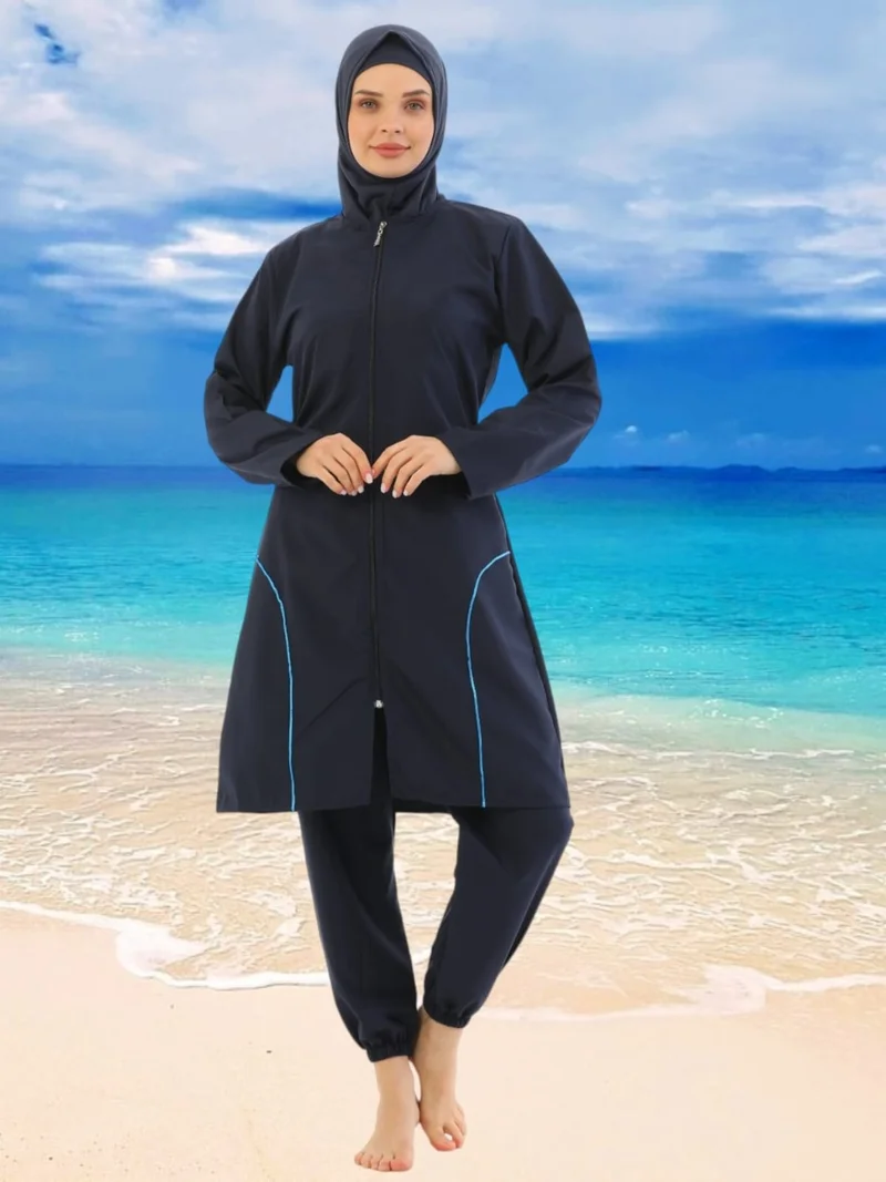 Tezzgelsin Women's Parachute Model Long Sleeve Zippered Wide Leg Hijab Swimsuit