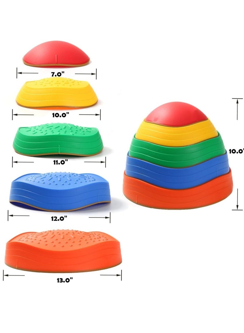 كوول تشيك 5 قطع من أحجار التوازن غير القابلة للانزلاق، حتى 220 رطلاً لتنمية مهارات التنسيق لدى الأطفال، دورات العقبات، ألعاب حسية للأطفال الصغار، للعب في الداخل أو الخارج - Image 2