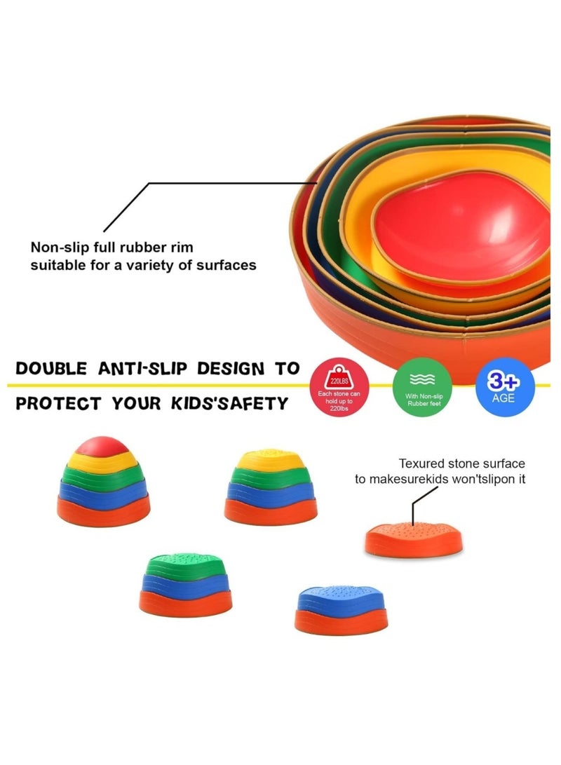 كوول تشيك 5 قطع من أحجار التوازن غير القابلة للانزلاق، حتى 220 رطلاً لتنمية مهارات التنسيق لدى الأطفال، دورات العقبات، ألعاب حسية للأطفال الصغار، للعب في الداخل أو الخارج - Image 3