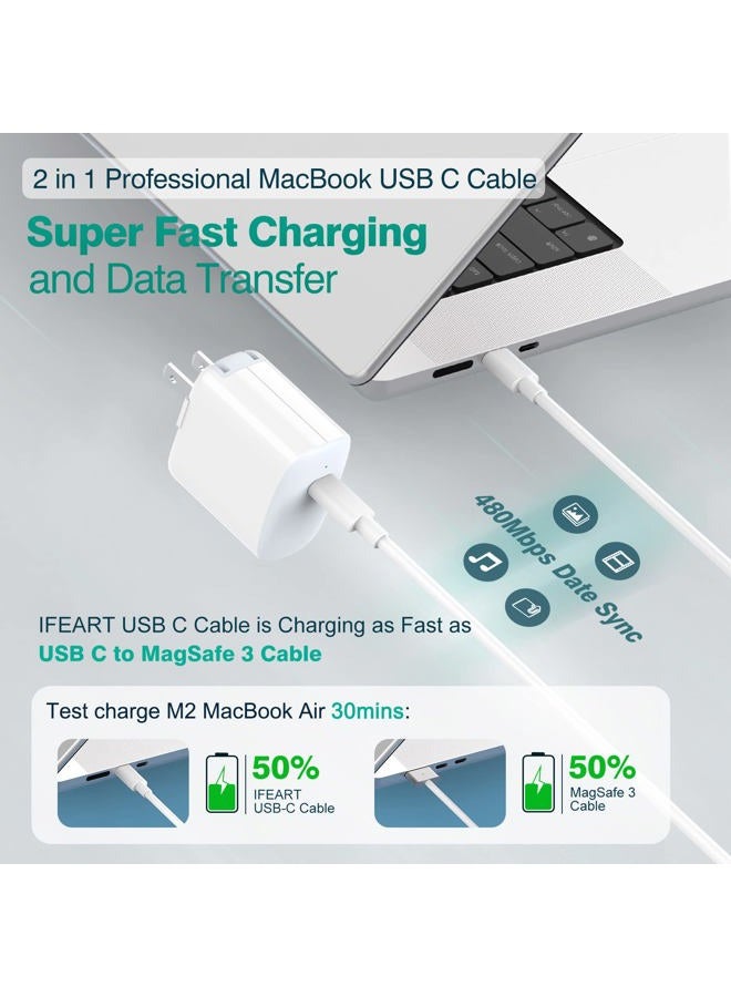 IFEART حزمة 2 كابل USB C إلى USB C بطول 6.6 قدم لجهاز iPad Pro 13 12.9 11 بوصة، iPad Air 5 4، Mini 6، شاحن MacBook Air MacBook Pro، iPhone 16 15 Pro Max Plus، Pixel، كابل شحن سريع من نوع USB C - Image 4