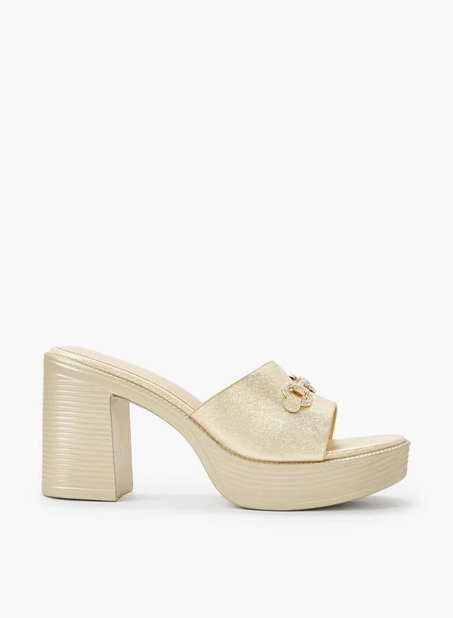 Surestep Women Lightweight Metallic Block Heel Sandals With Embellished Buckle