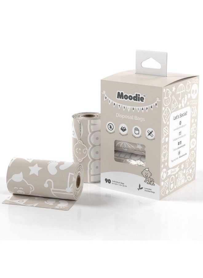 moodie New Baby Disposable Diaper Bags (6 Refill Rolls 9 X 13In) ; 90 Lavender Scented Diaper Bags Disposable ; Leak Proof Diaper Trash Bags ; Toddler & Baby Essential For Quick Diaper Change On The Go  - Image 2