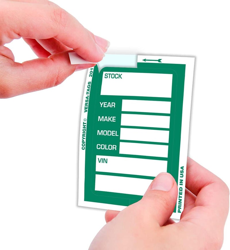 Versa-Tags Car Dealer Stock Stickers Improved Design 100 Green Inventory Window Stickers Car Dealer Window Stickers Kleer-bak Windshield Stickers Printed in The USA 3'' x 4" - Image 2