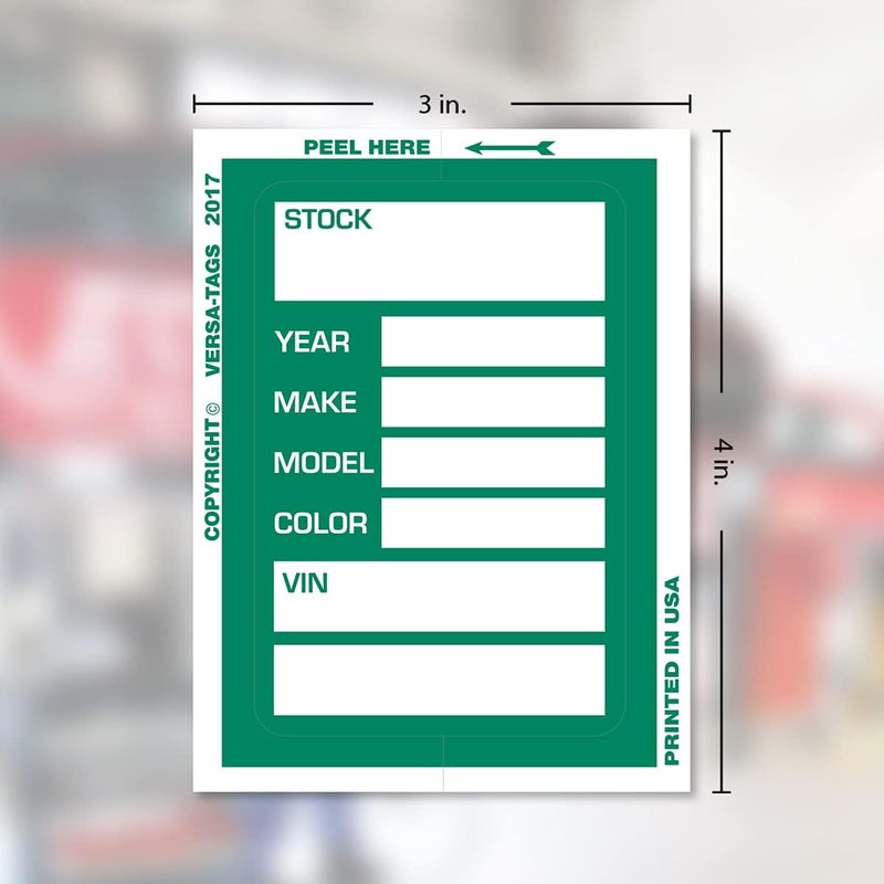 Versa-Tags Car Dealer Stock Stickers Improved Design 100 Green Inventory Window Stickers Car Dealer Window Stickers Kleer-bak Windshield Stickers Printed in The USA 3'' x 4" - Image 5