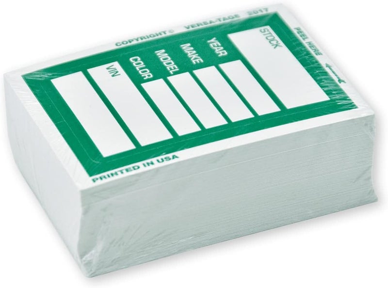 Versa-Tags Car Dealer Stock Stickers Improved Design 100 Green Inventory Window Stickers Car Dealer Window Stickers Kleer-bak Windshield Stickers Printed in The USA 3'' x 4" - Image 3